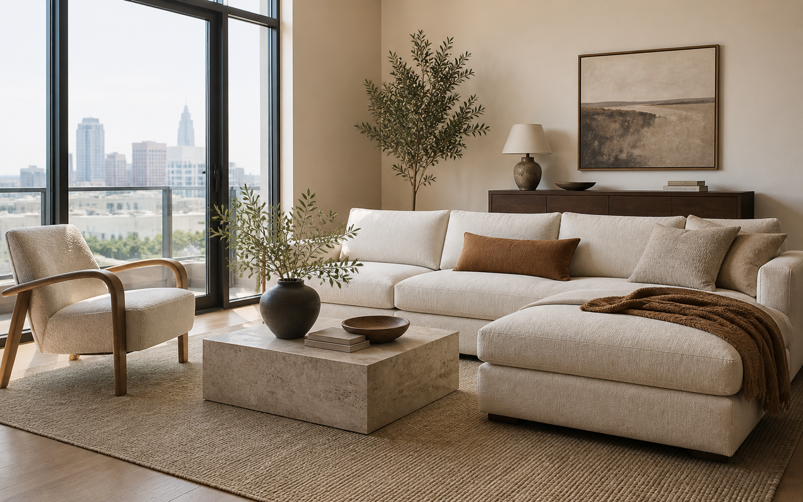 A complete Savvy Staged living room in an Atlanta apartment